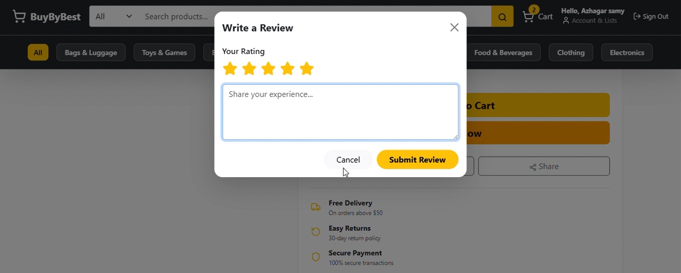 BuyByBest write a review modal